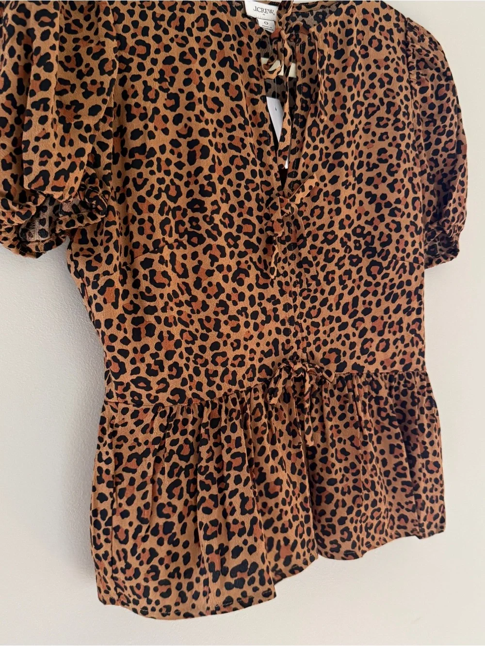 J.Crew Leopard Print Puff Sleeve Peplum Blouse - Size 0 (NWT)